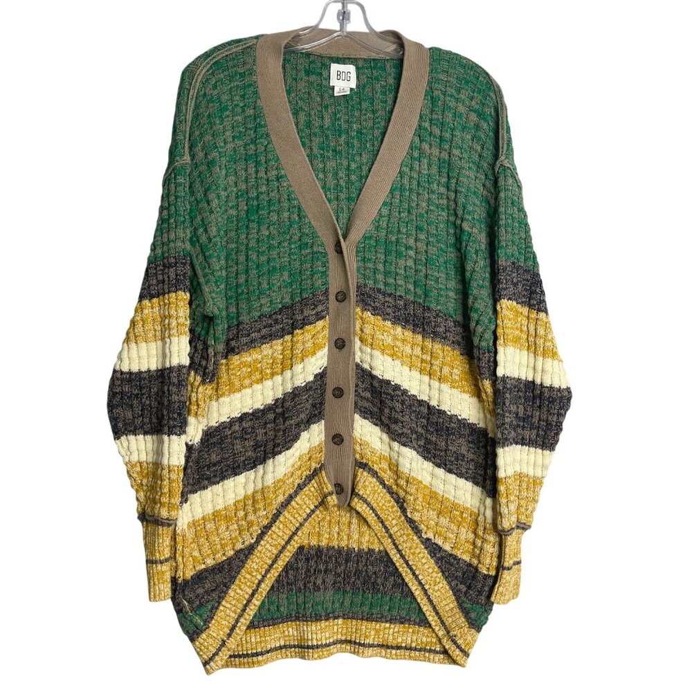 Urban Outfitters BDG Kellan Oversized Knit‎ Cardigan Sweater Green Tan Womens S